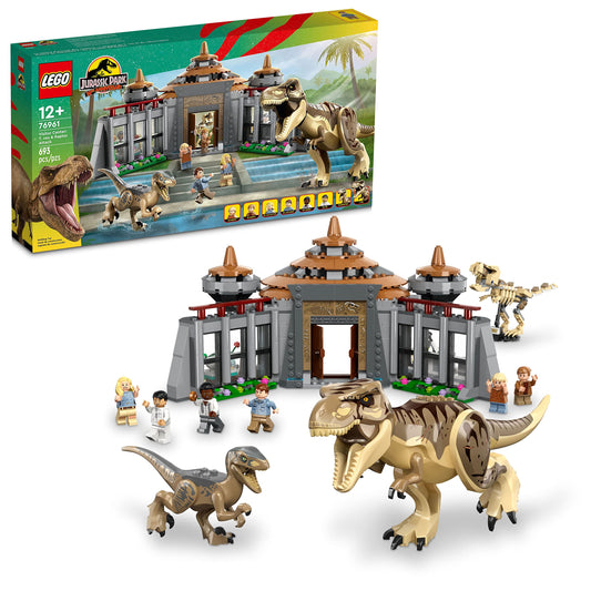 LEGO Jurassic Park Visitor Center: T. rex &amp; Raptor Attack 76961 Buildable Dinosaur Toy