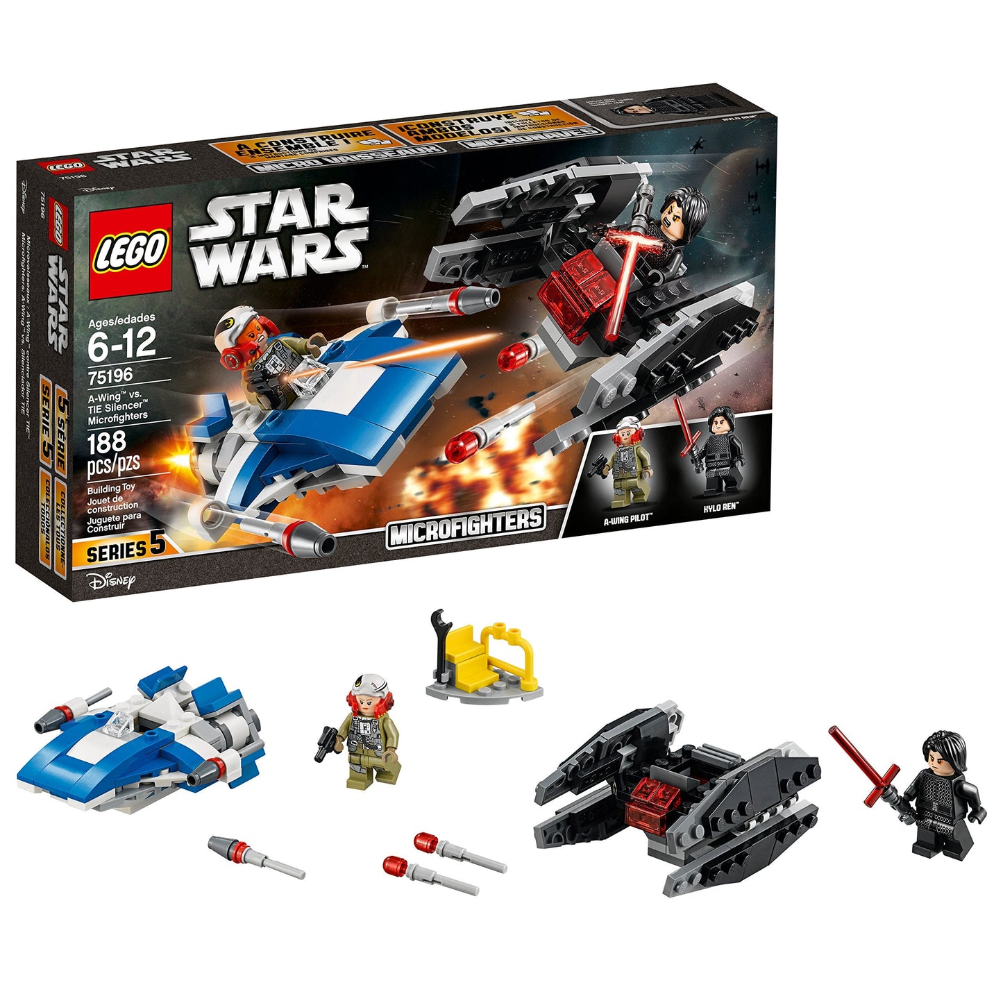 LEGO Star Wars The Last Jedi A-Wing vs. TIE Silencer Microfighters 75196 Building Kit 188