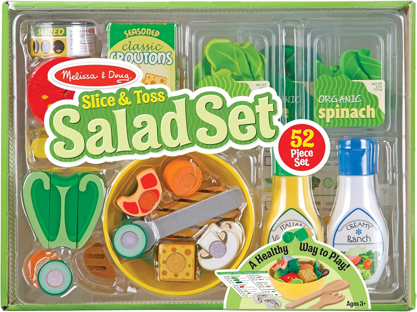 Melissa & Doug Melissa Doug Slice and Toss Salad - 52 Wooden and Felt Pieces Green -
